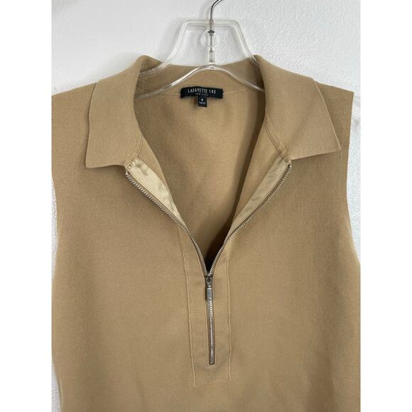 Lafayette 148 New York Tan Knit Sleeveless Blouse Half Zip Women's Sz Small - Picture 2 of 10